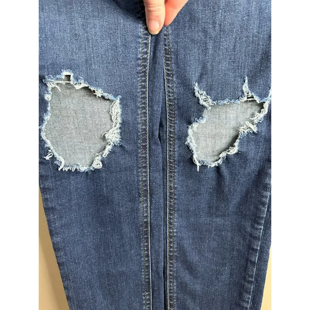 Free People 'Busted Skinny' Distressed Raw Hem Blue Hi Rise Skinny Jeans Size 27